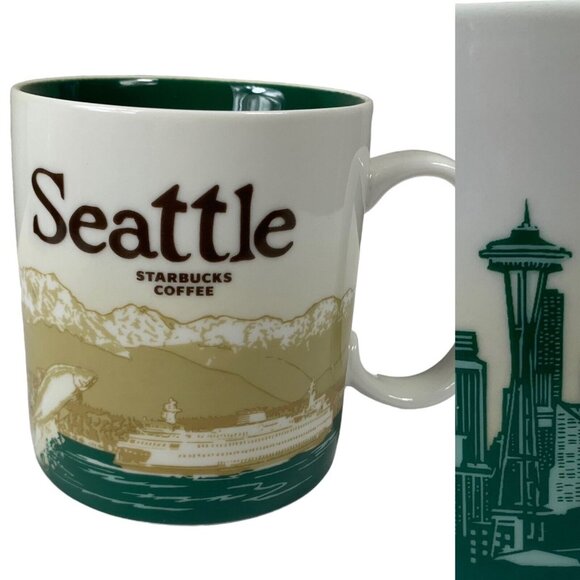 Starbucks Other - Starbucks Mug Seattle 2009 Collector Series 16 oz City Water Scene Green Inside